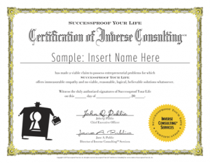 Successproof Your Life℠ Inverse Consulting℠ service certificate